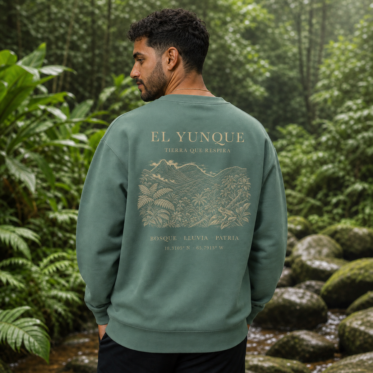 El Yunque Light Green Back Reveal on a male model