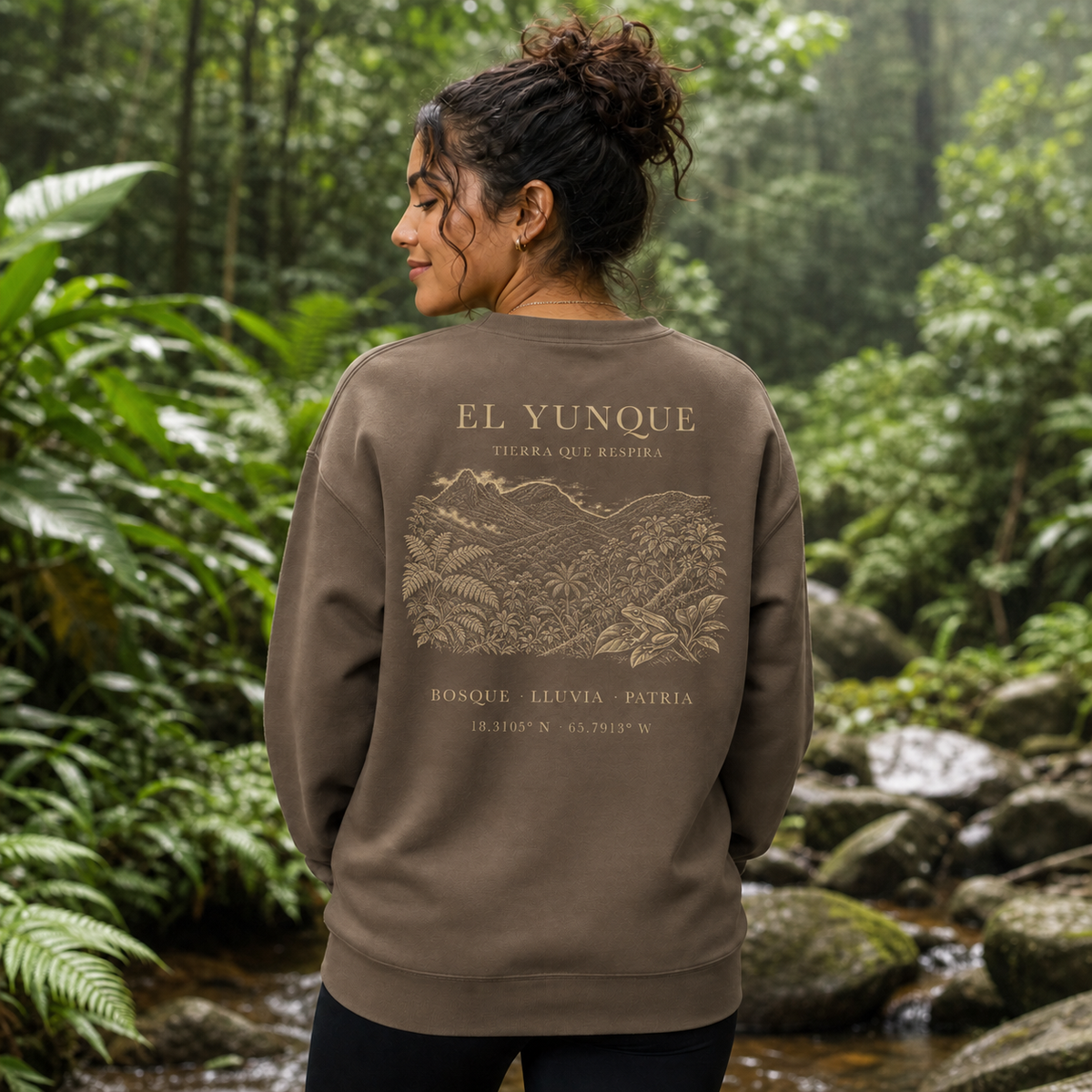 El Yunque Espresso Back Reveal on a female model
