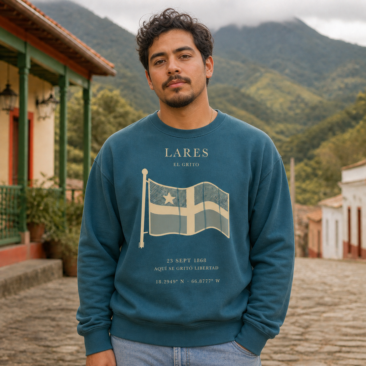 Lares Front Print on a male model